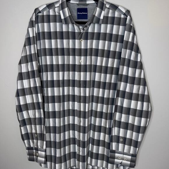 Tommy Bahama Plaid Mens Size XL Gray White Long Sleeve Button Up Casual Shirt - Picture 2 of 7
